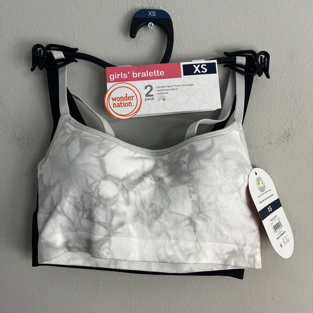 Wonder Nation Size  XS Girls Bralette 2 Pack Black, White New With Tags